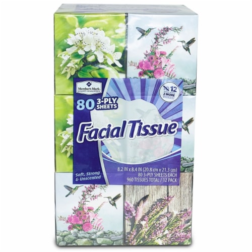 Member's Mark 3-Ply Facial Tissue, 12 Pack (80ct. per box) Perspective: front