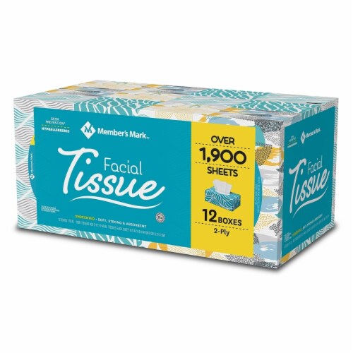 Member's Mark 2-Ply Unscented Facial Tissue (12 Count,160 tissues per box) Perspective: front