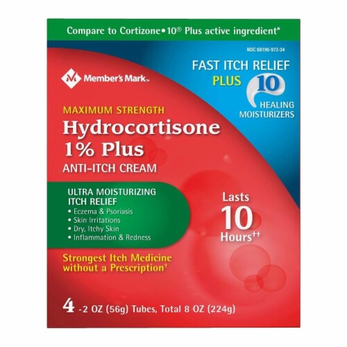 Member's Mark Hydrocortisone 1% Cream Plus 10 Moisturizers, (4 x 2 Ounce) Perspective: front
