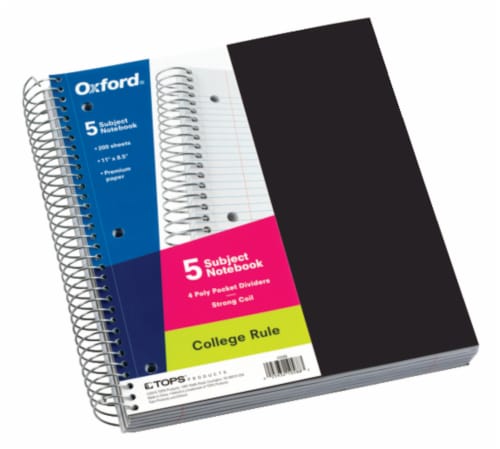 Oxford® College Rule 5 Subject Spiral Rule Notebook Perspective: front