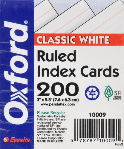 Oxford® Half-Size Ruled Index Cards - 200 Pack - White - 3 x 2.5 Inch Perspective: front
