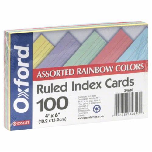 Oxford® Rainbow Colored Ruled Index Cards - 100 pk Perspective: front