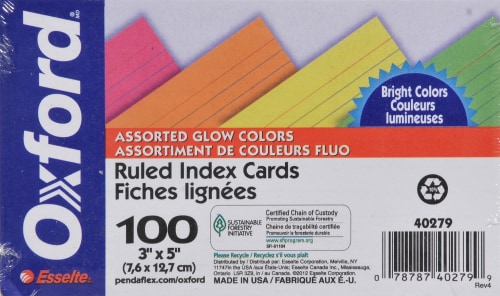 Oxford® Neon 3 x 5 in Index Cards Perspective: front