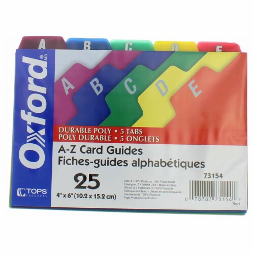 Oxford 73154 Card Guides, Alpha, 1/5 Tab, Polypropylene, 4 X 6, 25/Set Perspective: front
