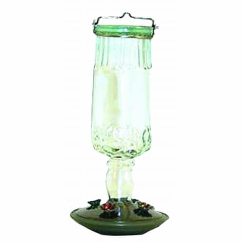 Woodstream Perky-Pet Antique Bottle Glass Hummingbird Feeder 24 Ounce Green Perspective: front