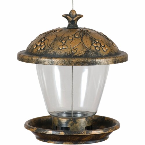 Perky-Pet Rustic Gold Plastic Chalet Bird Feeder Perspective: front