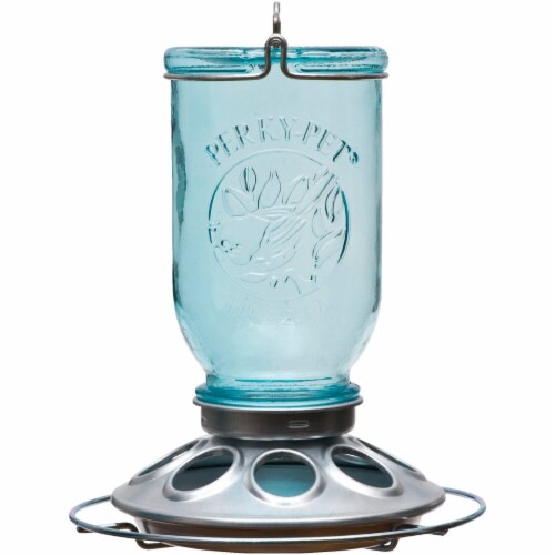 Perky-Pet® Mason Jar Glass Wild Bird Feeder - Blue Perspective: front