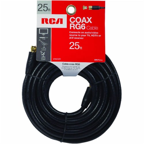 RCA 25 Ft. Black Digital RG6 Coaxial Cable VH625R Perspective: front