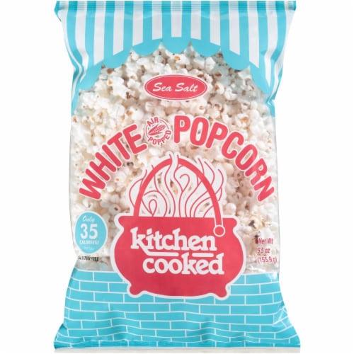 Kitchen Cooked Sea Salt Air Popped White Popcorn Perspective: front