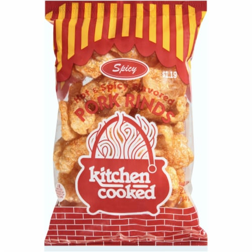 Kitchen Cooked Hot & Spicy Flavored Pork Rinds Perspective: front