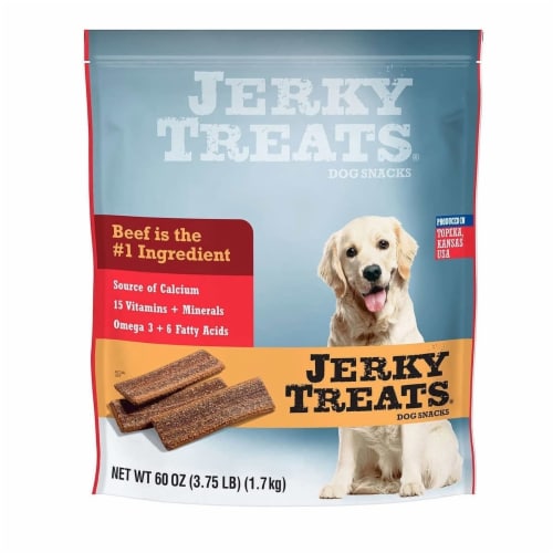 Jerky Treats Tender Beef Strips Dog Snacks 15 Vitamin & Mineral & Omega 3, 60 oz Perspective: front