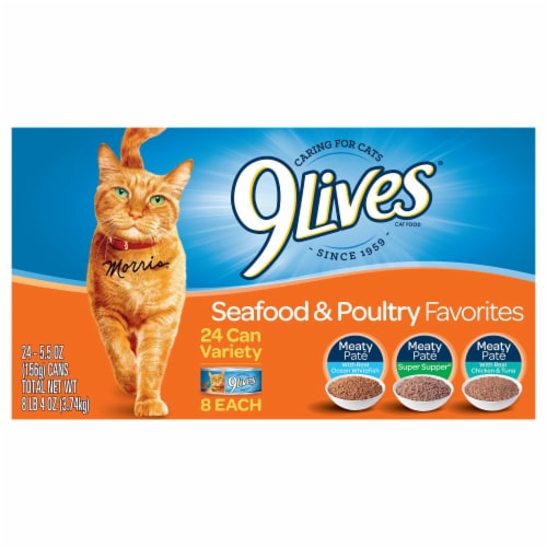 9Lives Seafood Poultry Moist Cat Food Variety Pack 24 ct 5.5