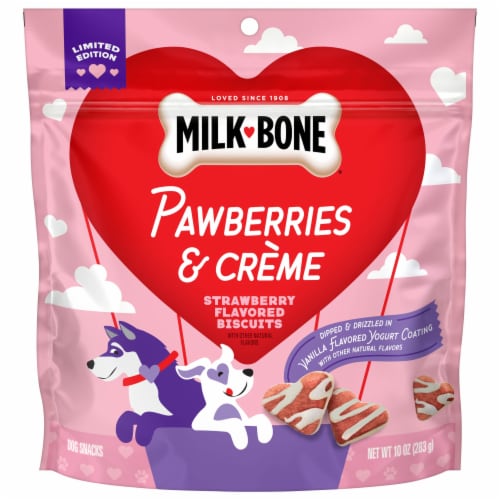 Milk-Bone Pawberries & Cream Strawberry Flavored Biscuit Dog Snacks Perspective: front