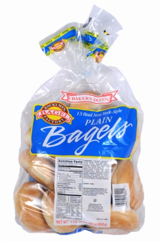 Rocky Mountain Bagel Factory Bakers Dozen New York Style Plain Bagels 13 Count Perspective: front