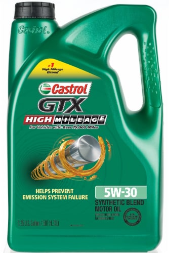 Castrol GTX High Mileage 5W-30 Premium Synthetic Blend Motor Oil Perspective: front