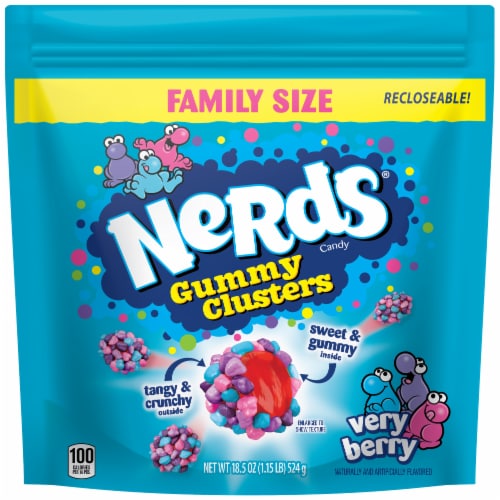Nerds Very Berry Gummy Clusters Stand Up Bag Perspective: front