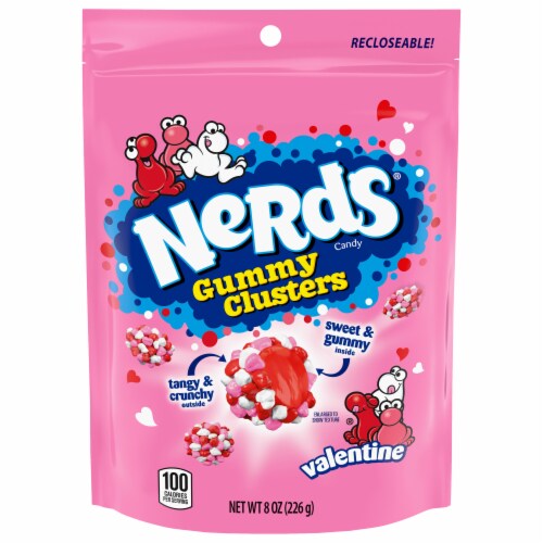 Nerds® Gummy Clusters Valentine's Candy Stand Up Bag Perspective: front