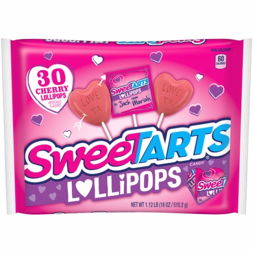 SweeTARTS Cherry Flavored Valentine Lollipops Candy Perspective: front