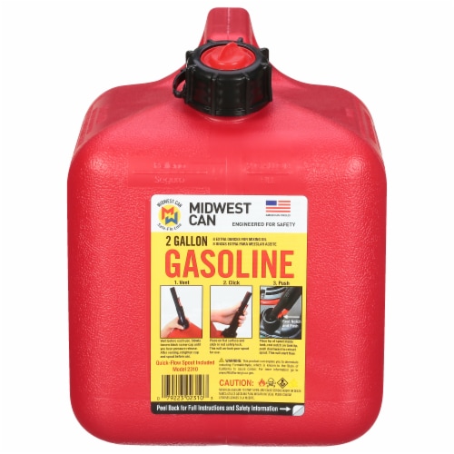 Flame Shield Gas Can,2 gal.,Self,Red,HDPE,9-3/4 H 2310 Perspective: front