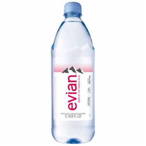 Evian Natural Spring Water Bottle Perspective: front