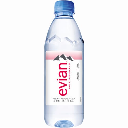 Evian Natural Spring Water Bottle Perspective: front