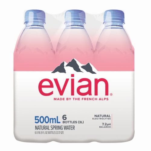 Evian Natural Spring Water Bottles Perspective: front