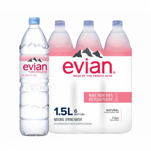 Evian Natural Spring Water Bottles Perspective: front
