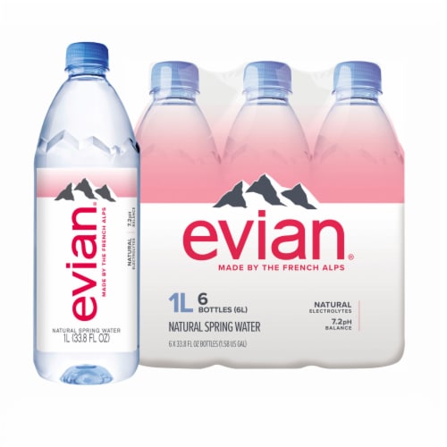 Evian® Natural Spring Bottled Water Perspective: front