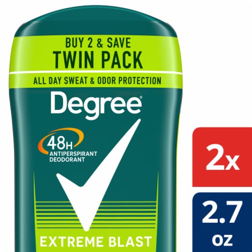 Degree Original Protection Men's Antiperspirant Deodorant Stick Extreme Blast Twin Pack Perspective: front