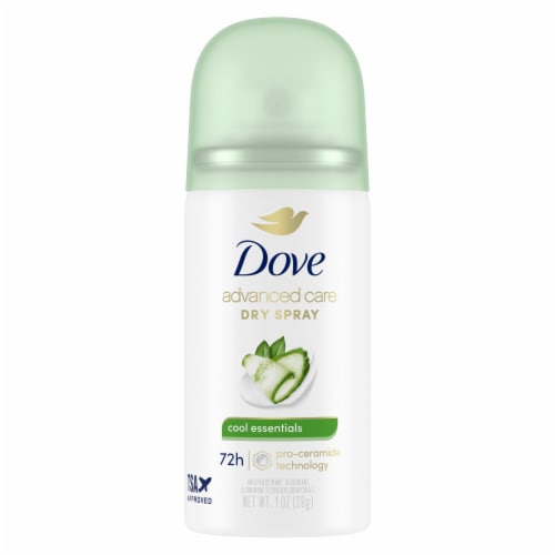 Dove Advanced Care Cool Essentials, Dry Spray Antiperspirant Deodorant, Travel Size Perspective: front
