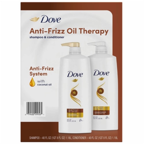 Dove Anti-Frizz Oil Therapy Shampoo & Conditioner, 40 Fluid Ounce (Pack of 2) Perspective: front