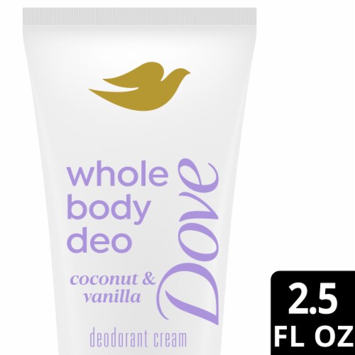 Dove Whole Body Invisible Cream Deodorant Coconut & Vanilla, Aluminum Free, 72h Odor Control Perspective: front