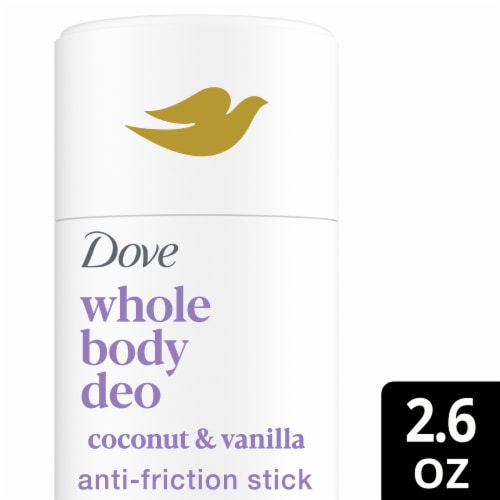 Dove Whole Body Deodorant Stick Aluminum Free Anti-Friction Coconut + Vanilla Perspective: front