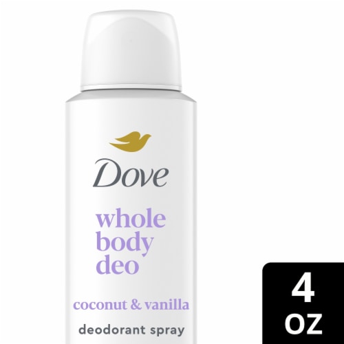 Dove Whole Body Deo Aluminum Free Invisible Spray Deodorant Coconut & Vanilla Perspective: front