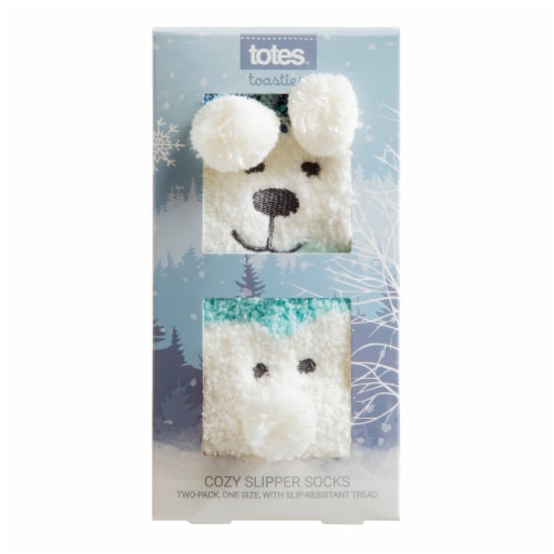 Totes Toasties Cozy Slipper Socks - Blue Bear Perspective: front
