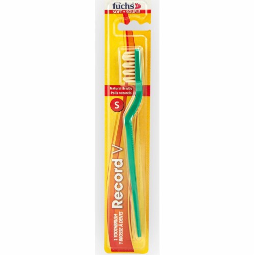 Fuchs Record V Adult Soft Natural Bristle Toothbrush Perspective: front