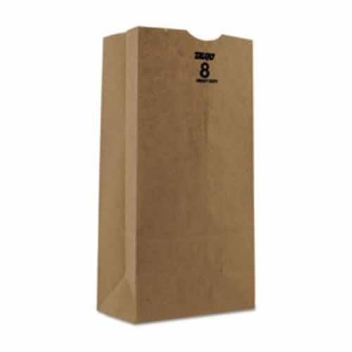 DURO BAG #8 Paper Grocery Bag 50lb Kraft Heavy-Duty 6 1/8 x 4 1/8 x 12 7/16 500 bags GH8500 Perspective: front
