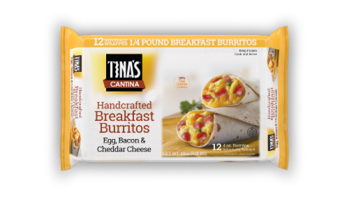 Tina's Cantina Handcrafted Breakfast Burrito Egg Bacon & Cheddar Cheese Burritos Perspective: front