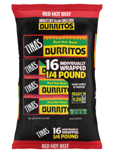 Tina's Red Hot Beef Burritos 16 Count Perspective: front