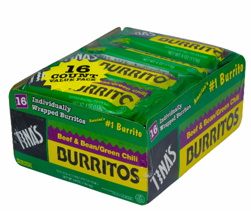 Tina's Beef & Bean/Green Chili Burritos Perspective: front