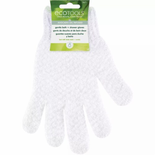 Ecotools® Gentle Cleansing Avocado Oil Infused Bath Gloves - White Perspective: front