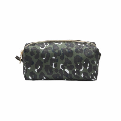 Scunci Leopard Cosmetic Bag - Green Perspective: front