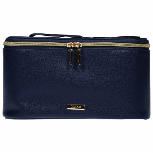 Conair® Textured PVC Train Case Cosmetic Bag - Navy Perspective: front