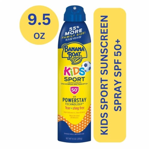 Banana Boat Kids Sport Sunscreen Spray SPF 50 Tear-Free Sting-Free Pediatrician Tested Perspective: front