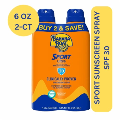 Banana Boat Sport Ultra Sunscreen Spray SPF 30 Broad Spectrum Superior Endurance Vs Sweat + Water Perspective: front