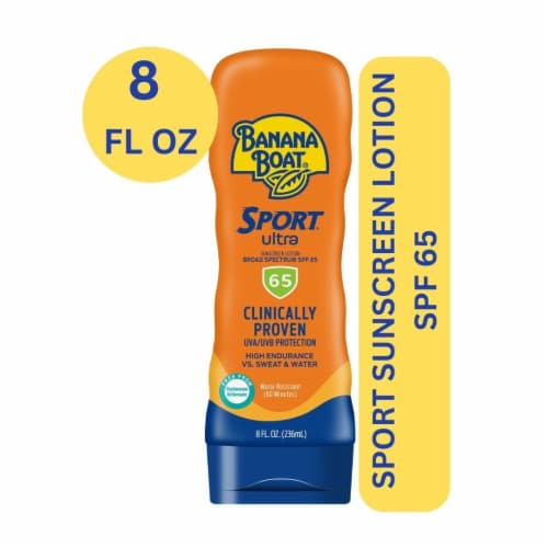 Banana Boat Sport Ultra Sunscreen Lotion SPF 65 Broad Spectrum Superior Endurance Vs Sweat + Water Perspective: front