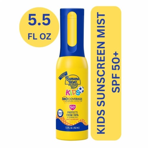 Banana Boat Kids 360 Coverage Sunscreen Mist SPF 50+ Refillable Non-Aerosol Dual Sprayer Perspective: front