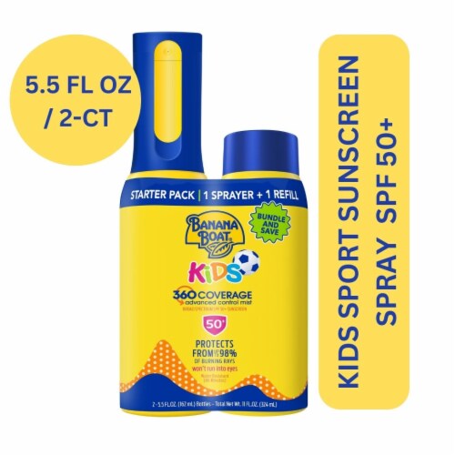 Banana Boat® Kids 360 Coverage SPF 50 Sunscreen Bottle and Refill Perspective: front