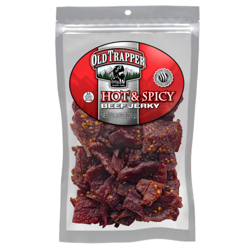 Old Trapper Hot & Spicy Beef Jerky Perspective: front
