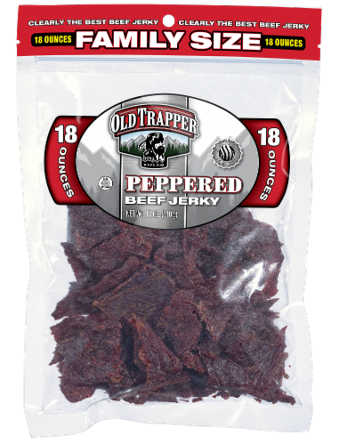 old trapper 18 oz peppered beef jerky Perspective: front